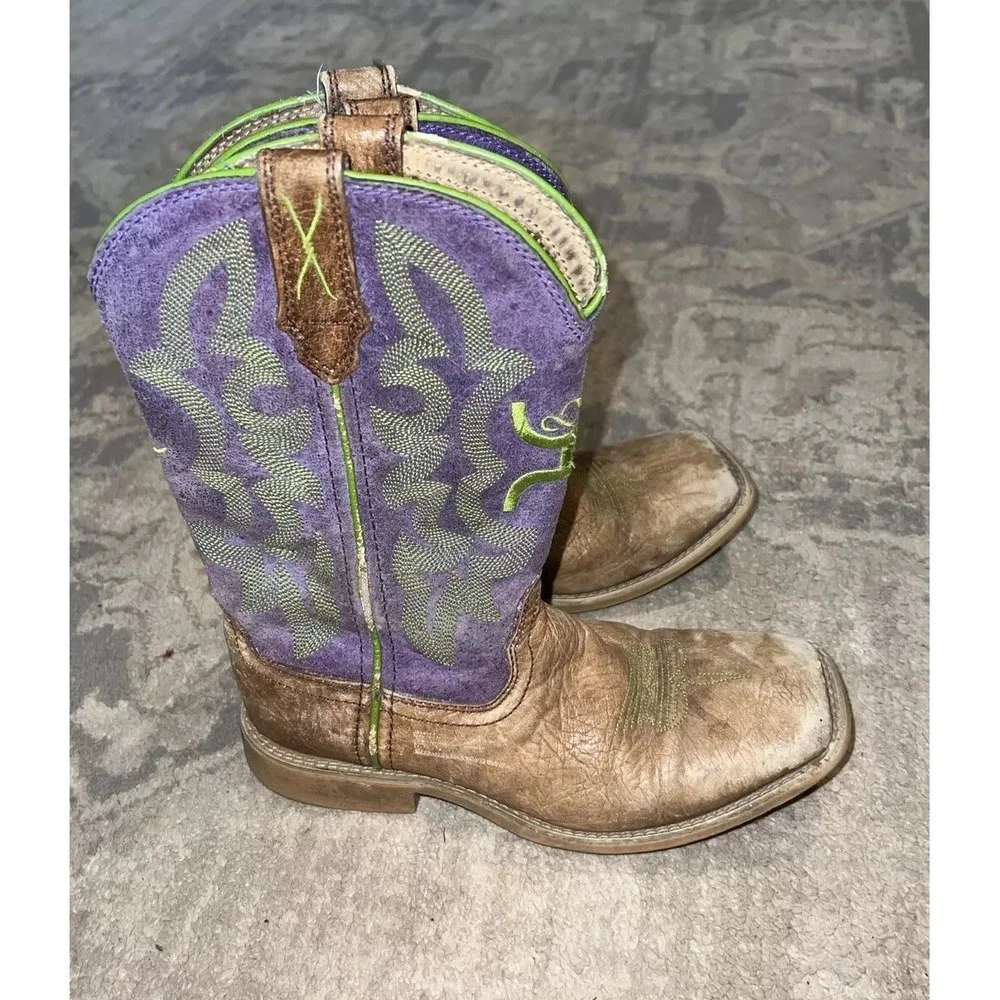 Hooey Western Boots‎ Boys Cowboy Square Logo Light Brown Blue CHY0054 Sz 1